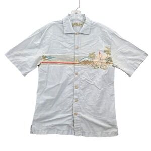 Batik Bay Surf Blue Beach Palm Tropical Island‎ Vintage Hawaiian Shirt Medium
